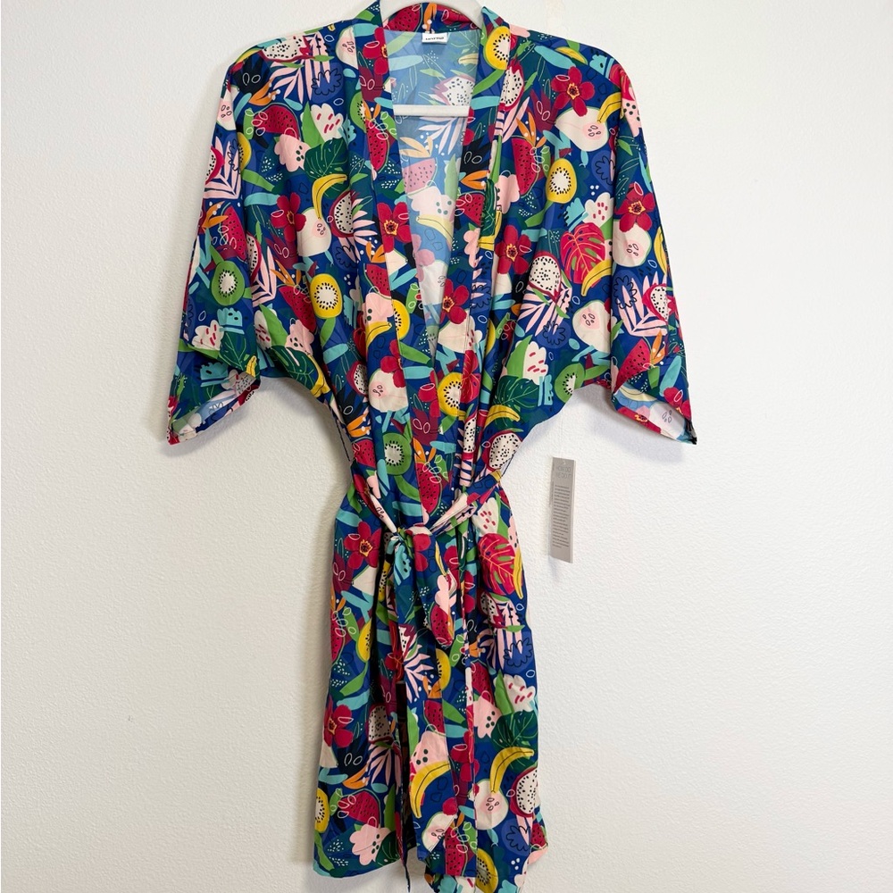 Mott50 Freda short tie waist cover up dress UPF50+ 
Tropical fruit floral OS NWT